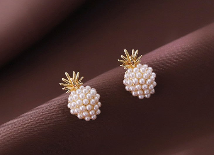 925 Silver Needle Pineapple Pearl Stud Earrings