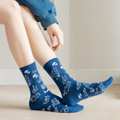 Cute Cartoon Student Blue Series Socks