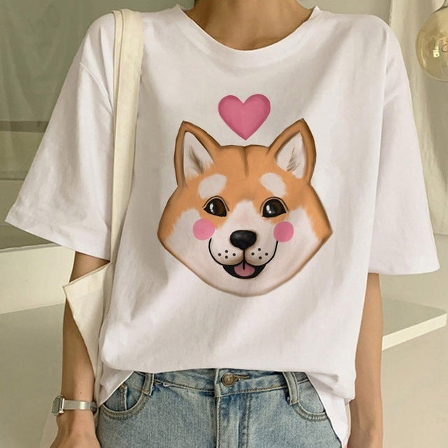 Fashion Shiba Inu Dog Round Neck T-shirt