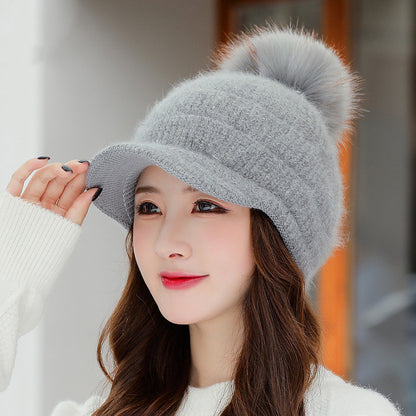 Rabbit Fur Ball Plus Velvet Warm Woolen Hat