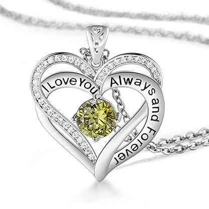 I Love You Always And Forever Crystal Heart Pendant Necklace