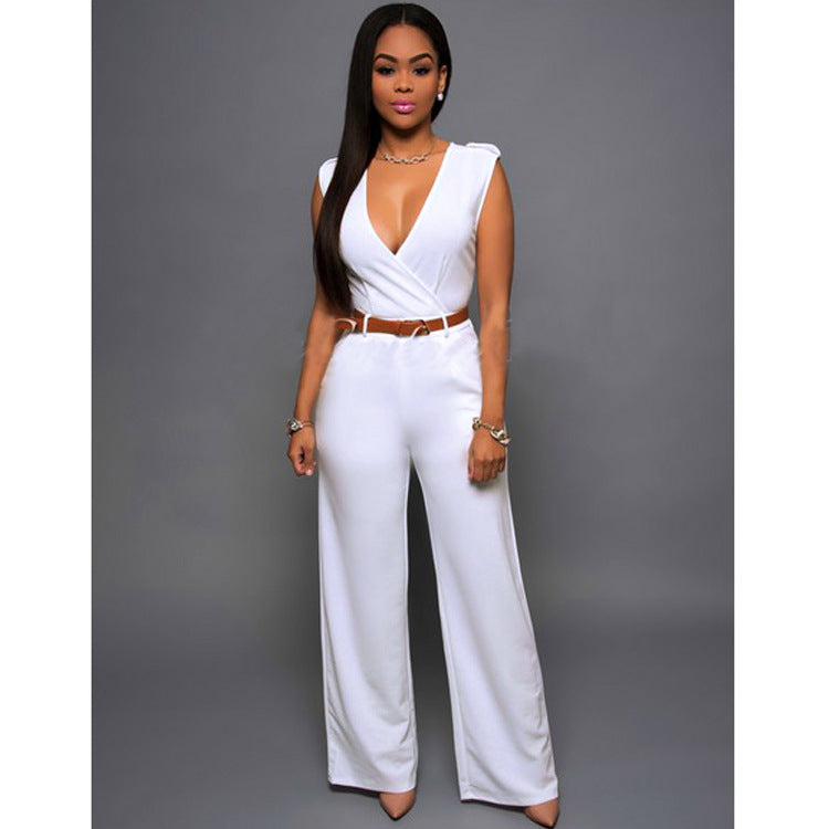 High Waist V-neck Wide-leg Pants Irregular Suit With Belt