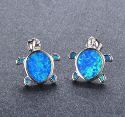 Fashion silver filled blue opal sea turtle necklace