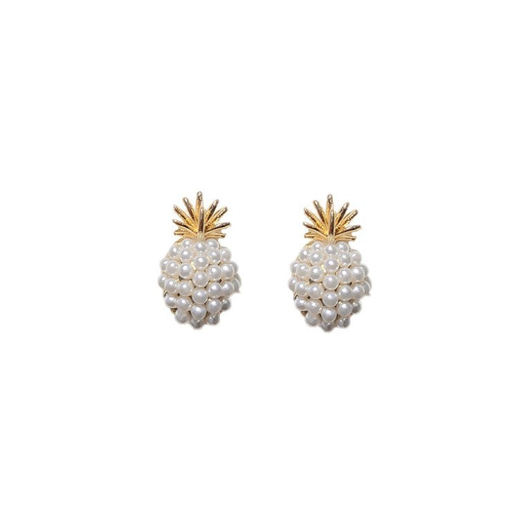 925 Silver Needle Pineapple Pearl Stud Earrings