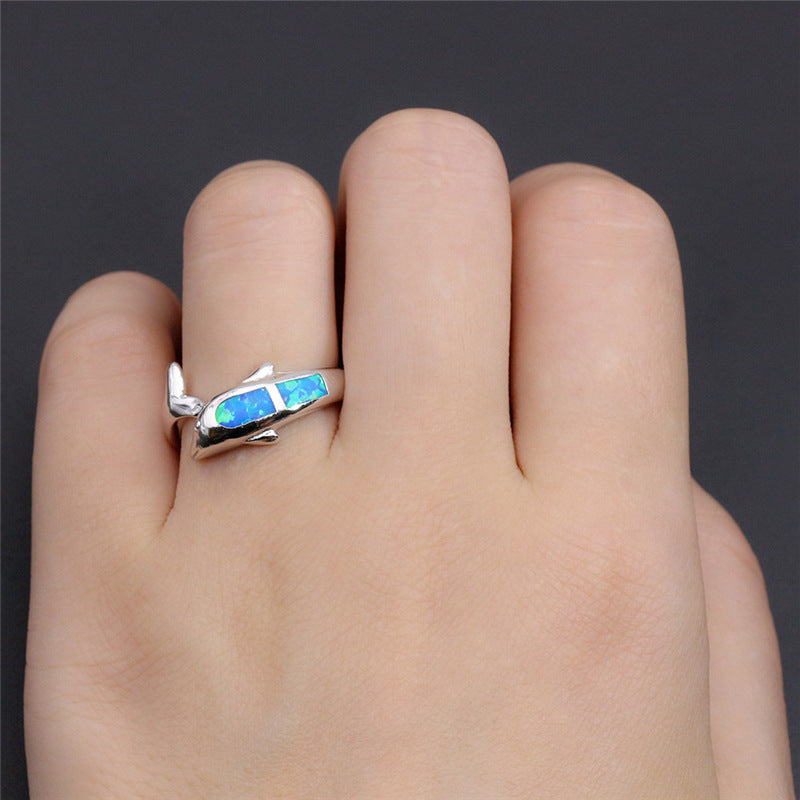 Women's Ring with Opal Dolphin