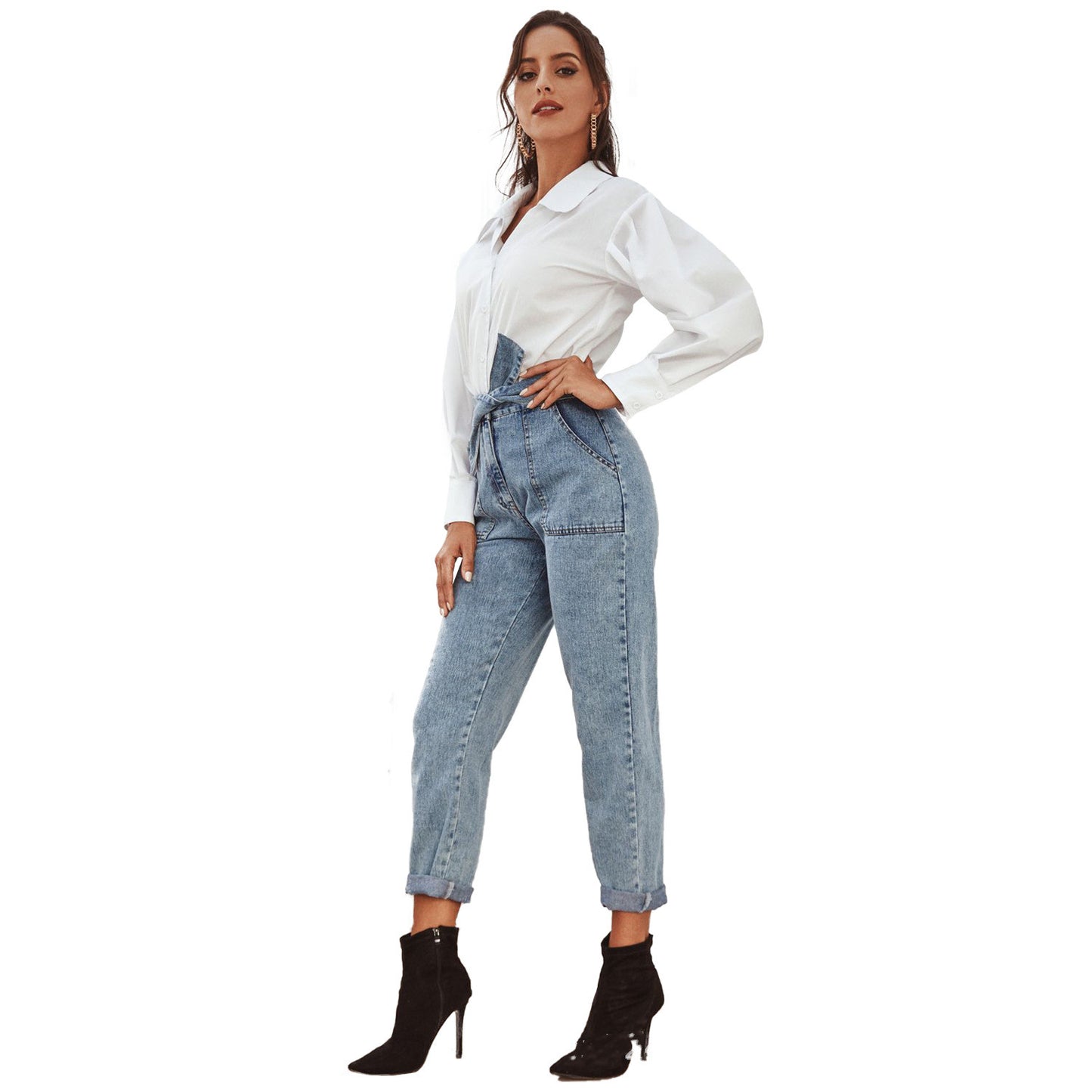 High Waist Stretch Slim Cropped Denim Pants