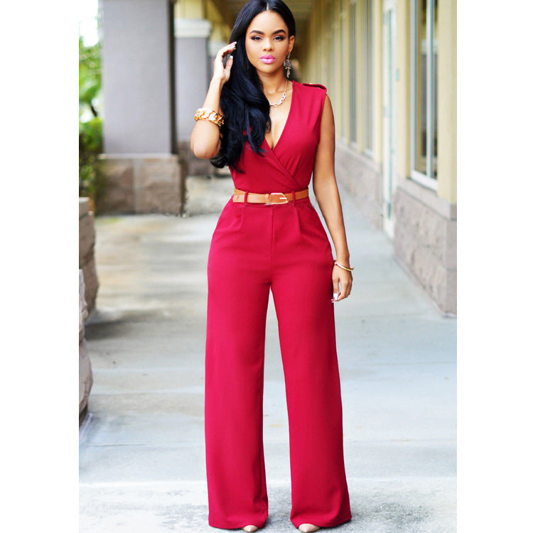 High Waist V-neck Wide-leg Pants Irregular Suit With Belt