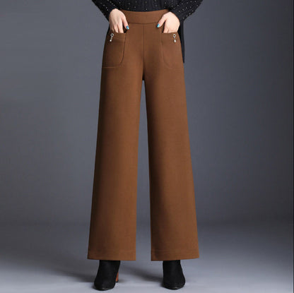 High Waist Loose Cropped Casual Woolen Trousers