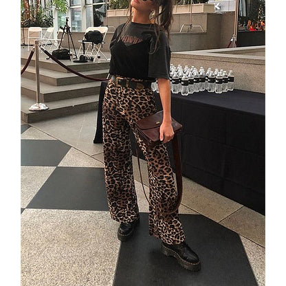 Leopard Print Loose Loose Wide-Leg Pants