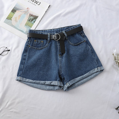 High Waist Curled Denim Shorts