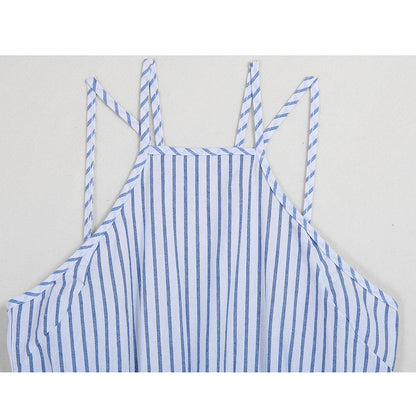 Casual Women's Halter Strap Striped Jumpsuit