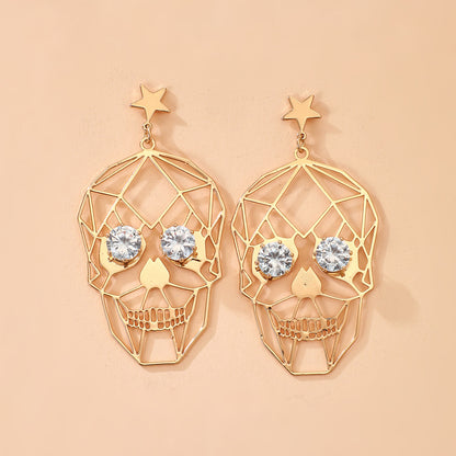 Funny Halloween Golden Skull Face Earrings