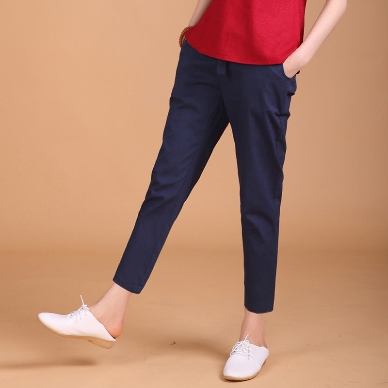 Loose Cotton And Linen Cropped Trousers