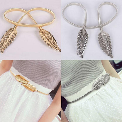 Women's elastic elastic chain waist chain Decorative tree leaves to buckle women's belt