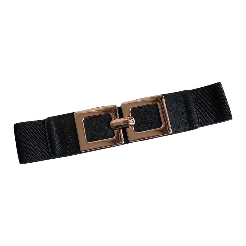 Women's Versatile Square Buckle Elastic Wide Waistband