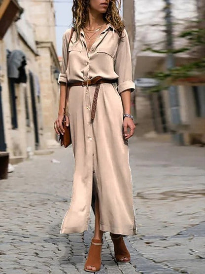 Solid Color Long Sleeve Split Long Skirt