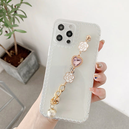 Soft Case Women Pearl Wrist Strap Phone Case