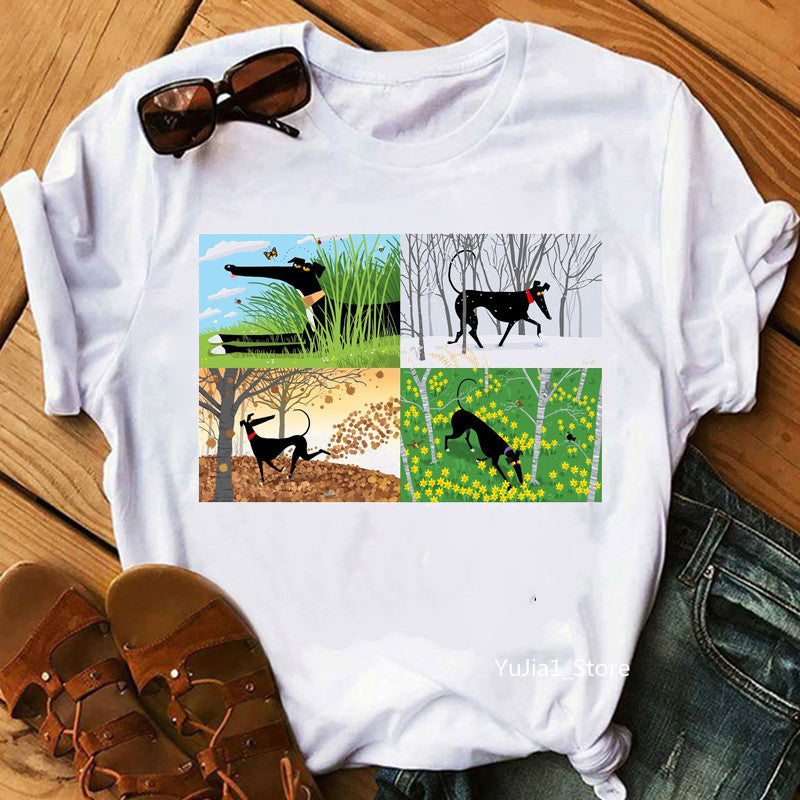 Cute Pet Dog Print Short-Sleeved T-Shirt Men And Women Trend