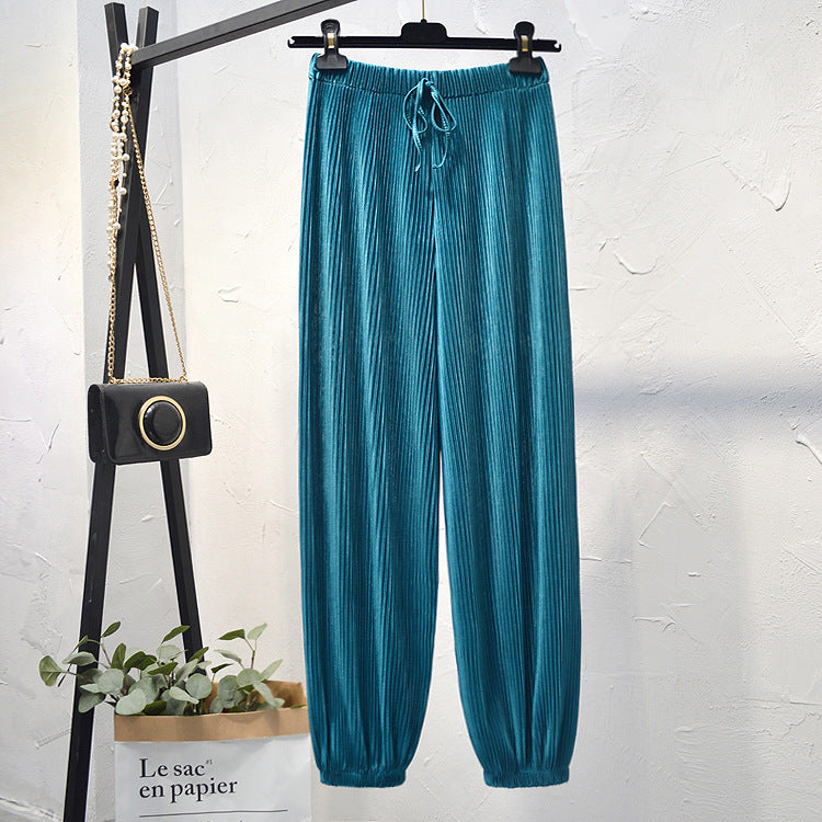 High Waist Ice Silk Chiffon Pleated Pants