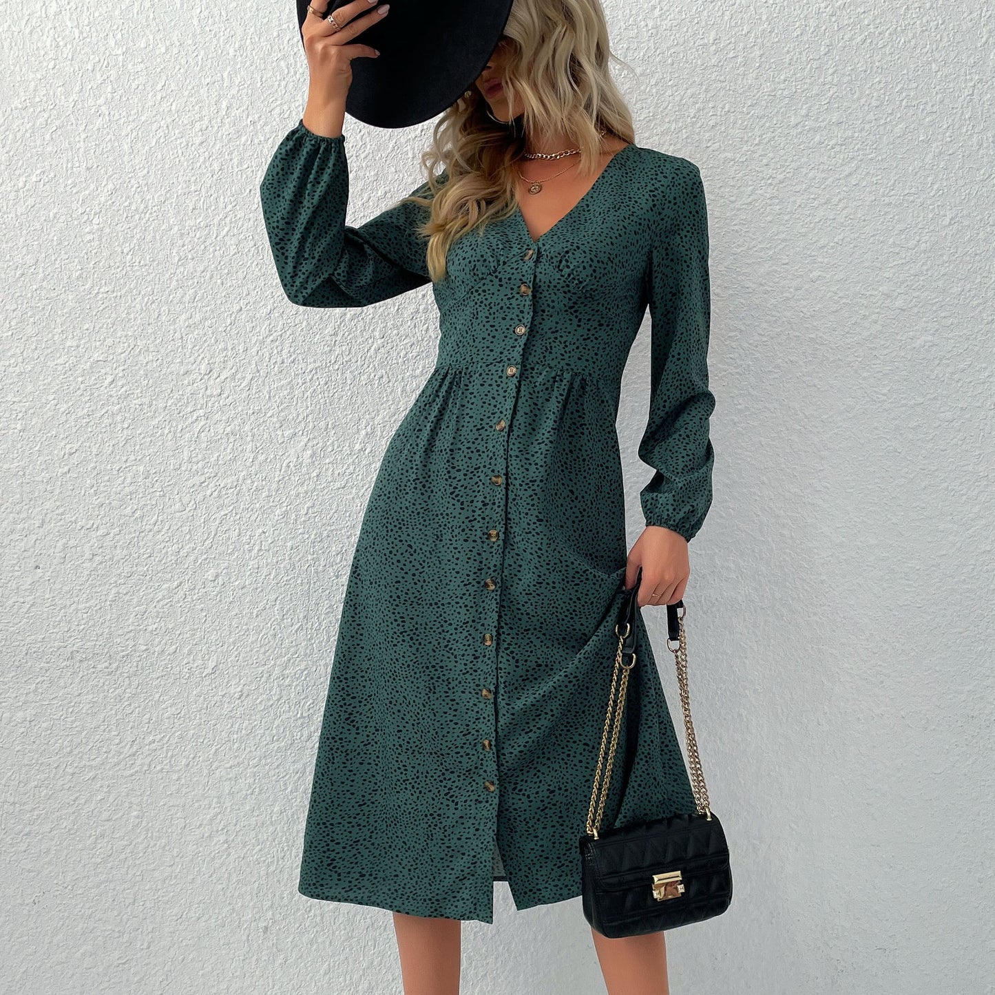 Long Sleeve Leopard V-Neck Cardigan Dress