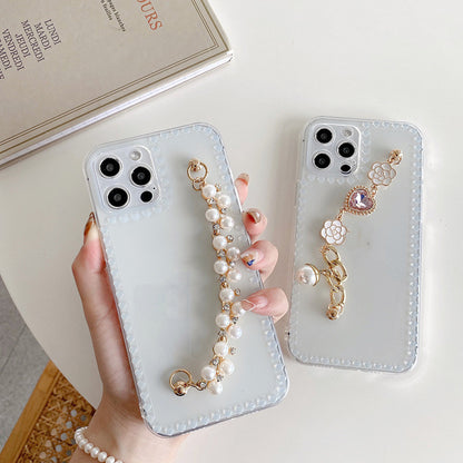 Soft Case Women Pearl Wrist Strap Phone Case