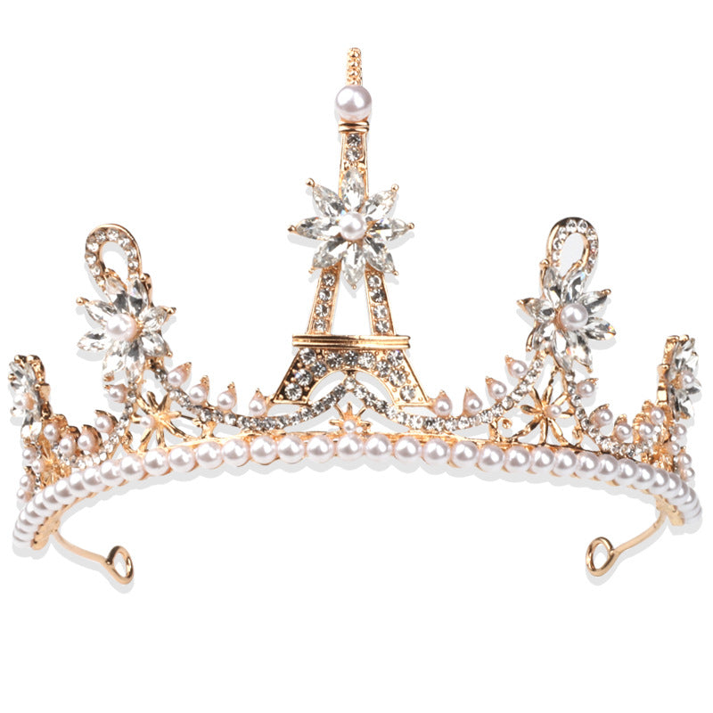 Golden Crown Eiffel Tower Rhinestone Flower Crown