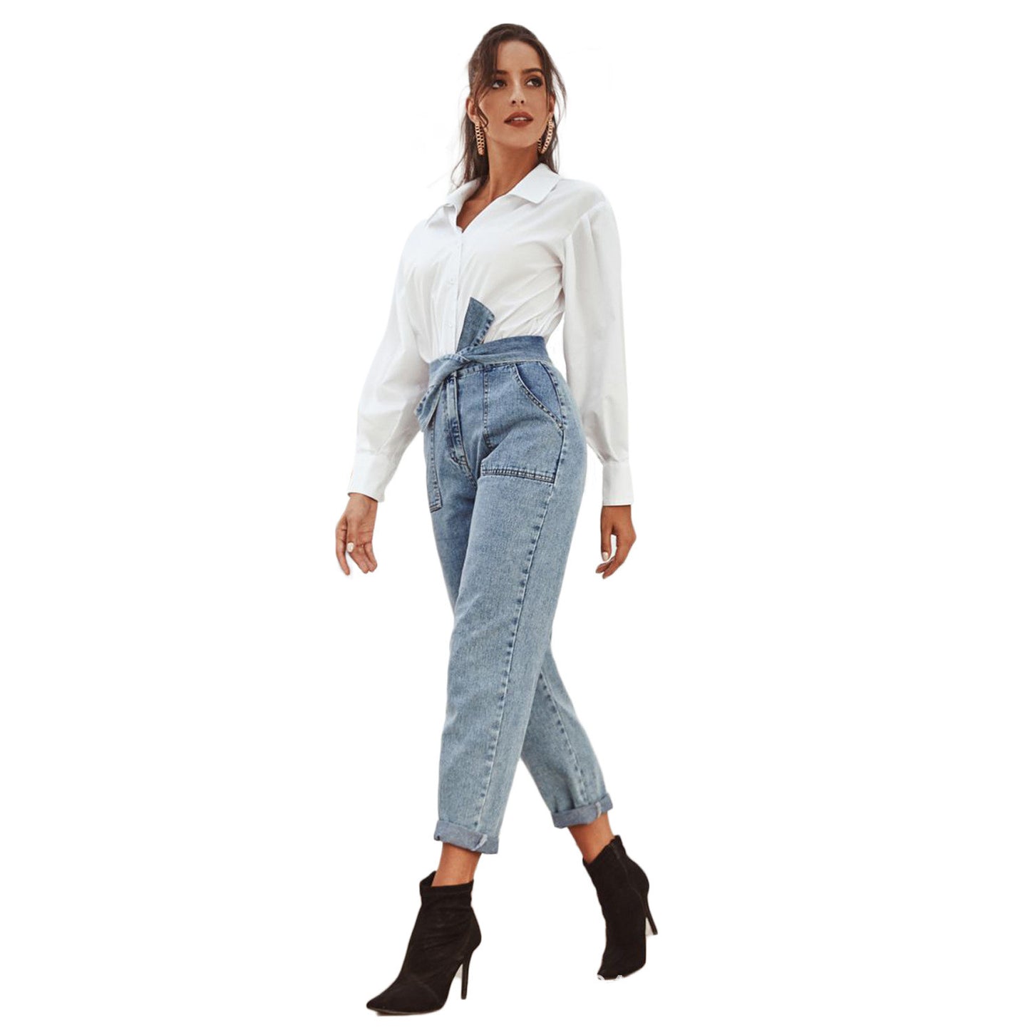 High Waist Stretch Slim Cropped Denim Pants