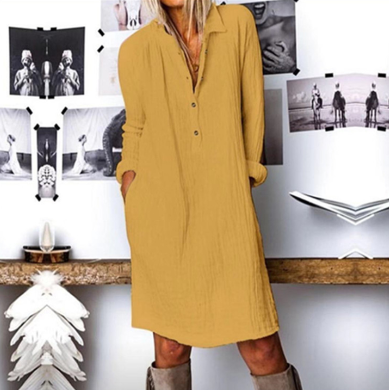 Cotton And Linen Long Sleeve Dress