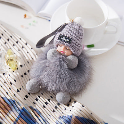 Fur Pendant Sleeping Baby Backpack Pendant