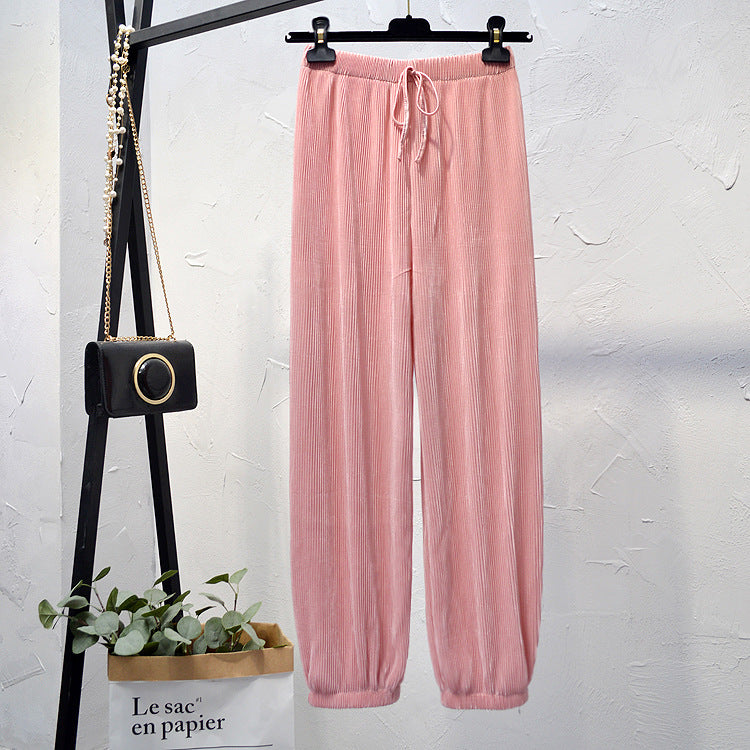 High Waist Ice Silk Chiffon Pleated Pants