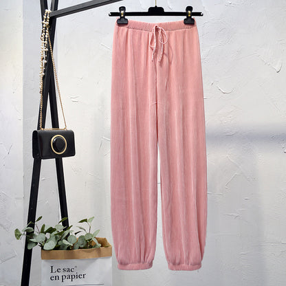 High Waist Ice Silk Chiffon Pleated Pants