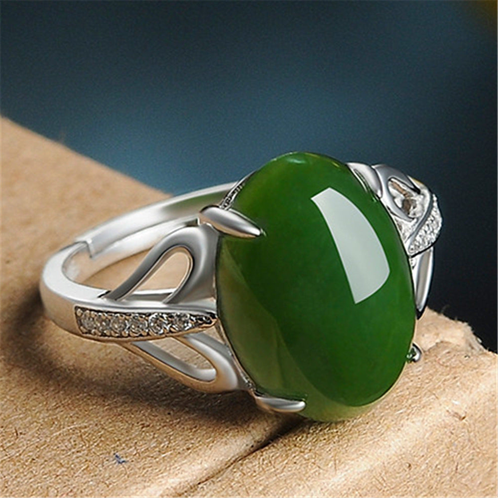 Fashion Green Agate Ring Simple Retro