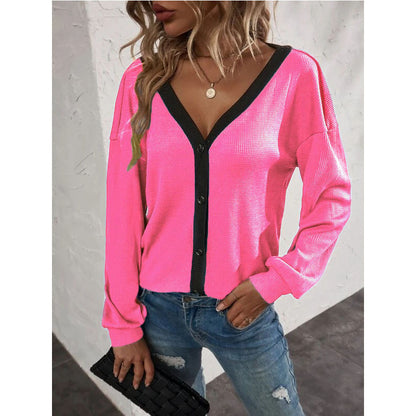 Top Waffle Long Sleeve Cardigan T-shirt