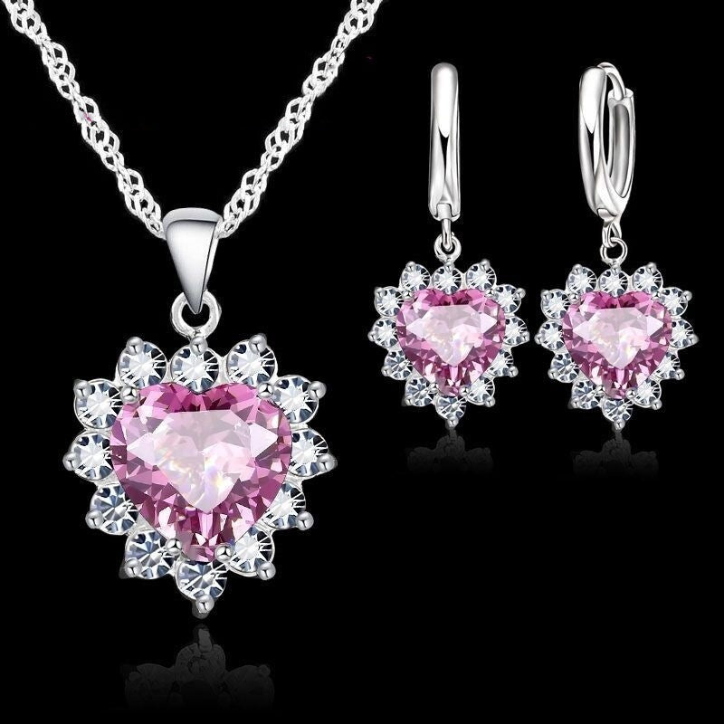 Heart-shaped earring necklace jewelry set