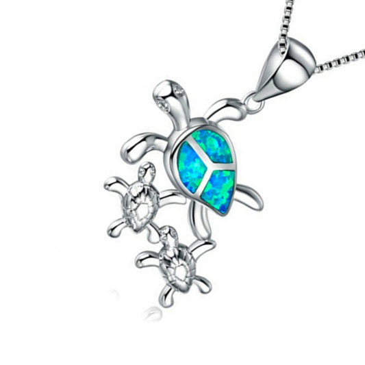 Three turtles necklace silver pendant