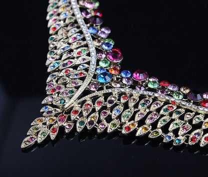 Full Rhinestone Color Clavicle Necklace Earrings Set