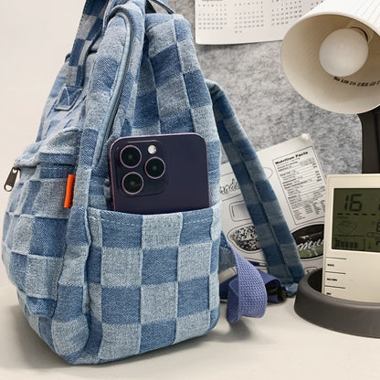 Canvas Denim Plaid Backpack