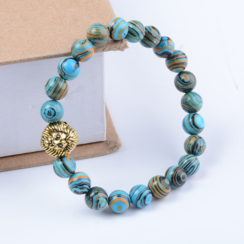 Blue Malachite Lion Head Beaded Bracelet