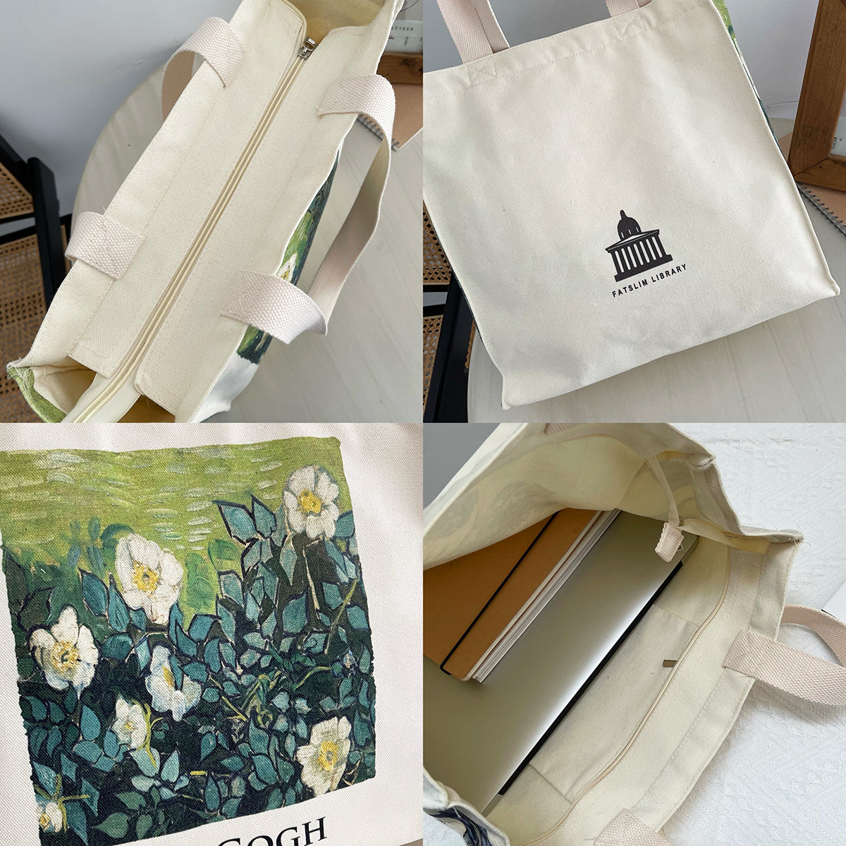 Rose Canvas Vintage Art Tote Bag Large Capacity