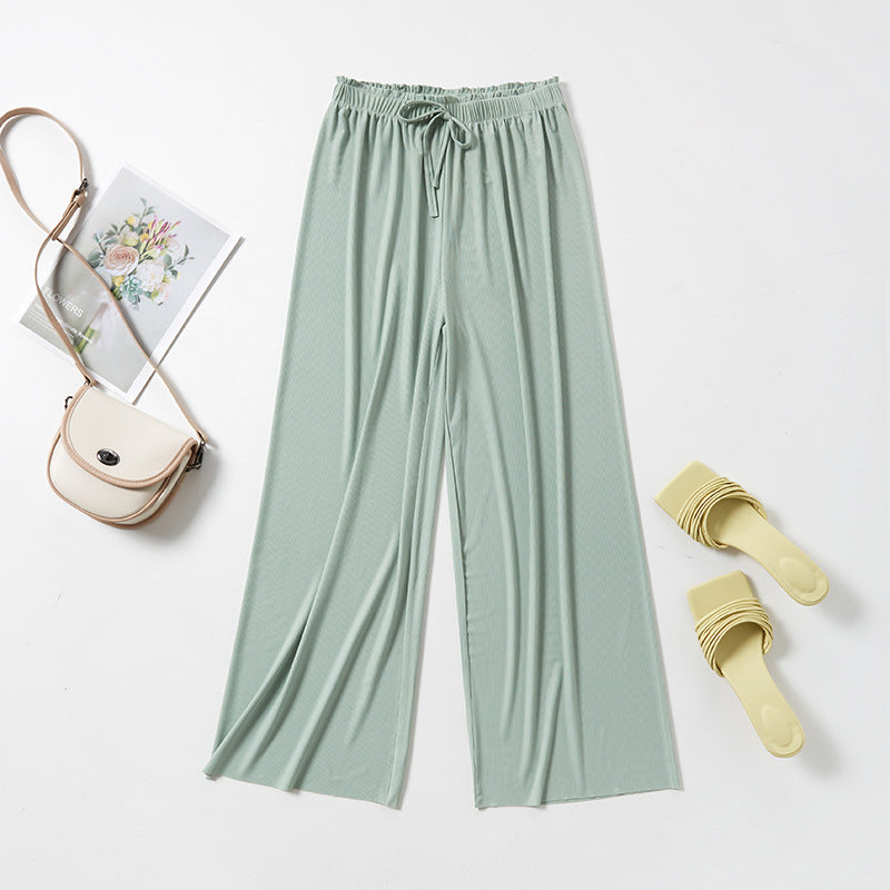 High Waist Loose Casual Ice Silk Wide-leg Pants