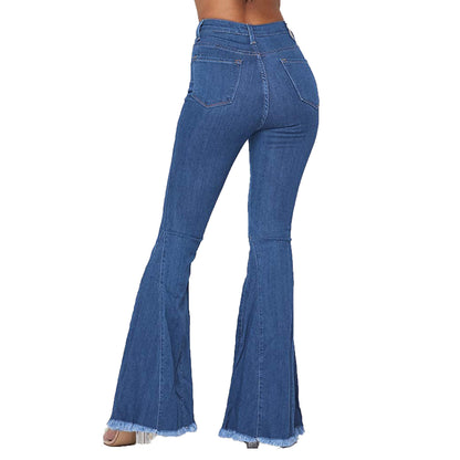 High Waist Buttoned Denim Flared Pants