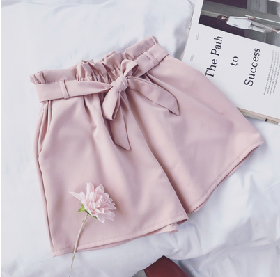 Bow Tie Shorts Loose slimming high waist wide leg pants hot pants