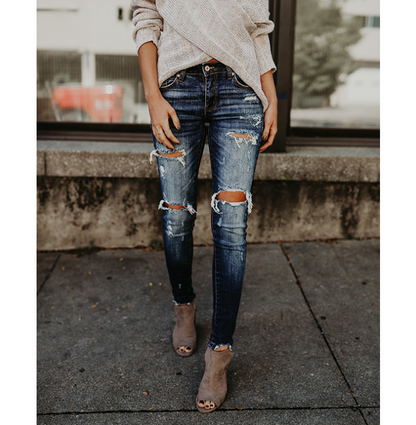 pierced feet, mid-rise jeans