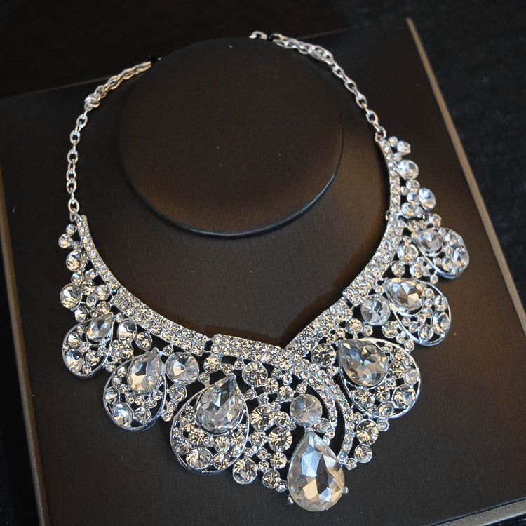 Bridal Headdress Flowers Wedding Crown Necklace Earrings Three-piece Set