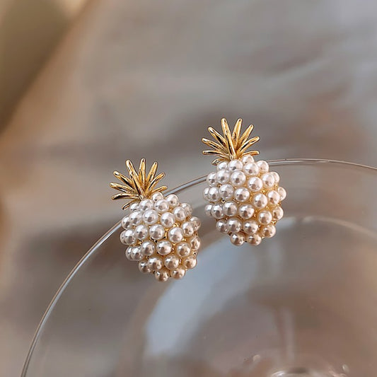 925 Silver Needle Pineapple Pearl Stud Earrings