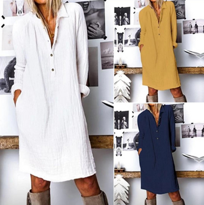 Cotton And Linen Long Sleeve Dress