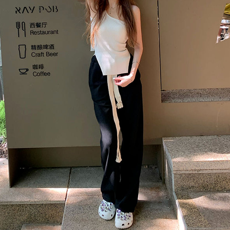 Braided Drawstring Straight Casual Trousers