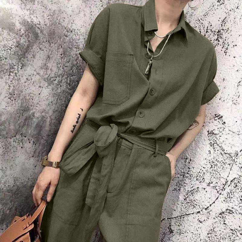 Siamese Pants Summer Lace-Up High-Waist Loose Overalls