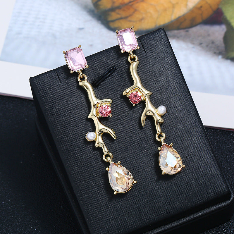 Crystal Temperament Personality Twig Tassel Earrings