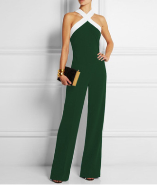 sexy jumpsuit missing shoulder color matching waist jumpsuit trousers